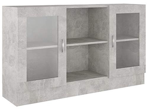 Tidyard Armadietto con Vetrina Grigio cemento 120x30,5x70 cm in Truciolato