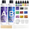 Resina Epossidica Trasparente Kit 480ml, Rapporto 1:1 Starter Kit per Principianti Comprendente Resina e Di indurente, Pigmenti, Glitter, Resina per Creazioni Fai da te