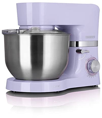 HEINRICHS Küchenmaschine Knetmaschine Teigmaschine 1300W.Küchengerät Rührbesen Knethaken Schneebesen Spritzschutz 10 einstellbare Geschwindigkeiten XL 6,2L Edelstahlschüssel geräuscharm (Lila)