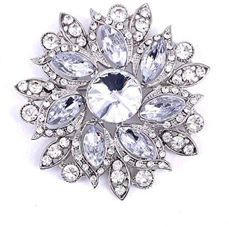 LAXPICOL Spilla da donna vintage con cristalli austriaci, elegante, a forma di fiore, per matrimonio