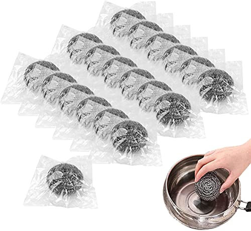 Steel Wool Scrubbers, Cleaning Sponges Metal Wire Scourer Sponge, Stainless Steel Heavy Duty Scouring Pad Tough Cleaning for Kitchen Cleaner Dishes, Pots Oven And Cooker (24PCS)
