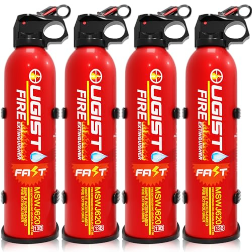 Multipurpose Fire Extinguisher (4 Pack, 21oz Each) with Wall Mount Bracket, Water-Based Foam No Residue, for Kitchen Grease & Electrical Fires, Portable Small Extinguisher for Home, Vehicle & Office