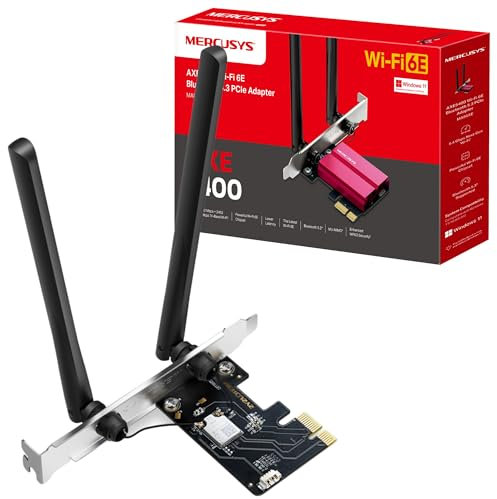 Mercusys AXE5400 Tri-Band Wi-Fi 6E Bluetooth 5.2 PCIe Adapter With Two Antennas, PCIe WiFi Card, OFDMA, MU-MIMO,Low Latency, MTK Wi-Fi 6 Chipset, Latest WPA3, Supports Windows 10/11(64bit) (MA86XE)