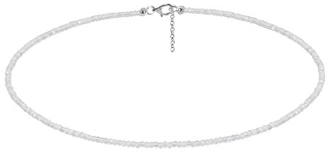 ELEDORO echter Mondstein Weiß Edelstein 3mm Glitzer Halskette Collier Karabiner Silber 925 rhodiniert 48cm lang