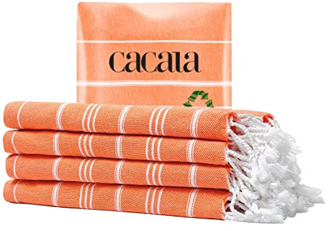 Cacala Türkische Handtücher mit Aufhängeschlaufe (23x36) 4-100% Baumwolle Küchentuch Schnell Trocken Vorgewaschen für Weiches Gefühl Dekorative Handtücher für Fitnessstudio, Yoga, Bad und Küche,Orange