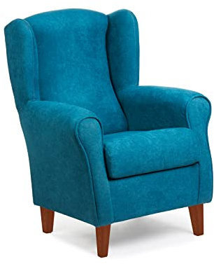 Sillonea - Sillón Orejero Roma, butaca pequeña para salón. Sillón de Lectura Individual, Ideal para Ver la TV/Leer. Medida: 100x74x77cm. Tapizado con Tela Antimanchas. (Azul, Cerezo)