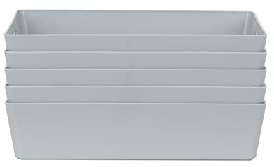 Wham Studio 5 x 6L Rectangular Plastic Storage Baskets | Ideal for Kitchens, Bathrooms, Stationery & More | Easy Access Integrated Handles | Made in the UK - Cool Grey