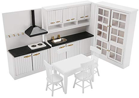 VBESTLIFE Kit de Cocina para Casa de Mu?ecas, Juguete para Jugar a Las Casitas 1/12 Kit de Decoraci¨®n de Muebles de Comedor/Cocina en Miniatura para Casa de Mu?ecas
