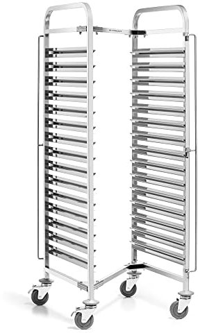 Forgast Edelstahl Servierwagen für GN-Behältern | Fasst 15x GN 2/1-Behälter | 59x67x170cm | Transportwagen |Küchenwagen auf Rollen | Stahlgestell für Restaurant, Hotel, Schul