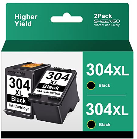 SHEENGO 304XL Tintenpatronen, 2 Stück, XL, hohe Ergiebigkeit, wiederaufbereitet, Ersatz für HP 304 XL, kompatibel mit Envy 5030 5010 5020 5032 für Deskjet 2630 2620 2622 2632 2633 263 3720