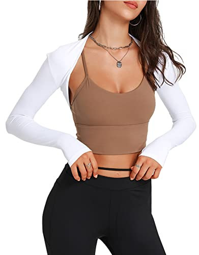 SEAUR Bolero Achselzucken für Damen Offene Vorderseite Cropped Strickjacke Coole Achselzucken für Übung Ballett Fitness Weiß M