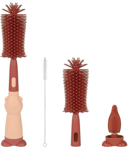 Vicloon Cepillo para Biberones, 3 en 1 Kit Cepillo de Silicona para Botella, Cepillo de Pezón Limpieza de Botellas para Bebés Kit para Botellas y Tetina, Sin BPA(Rojo)