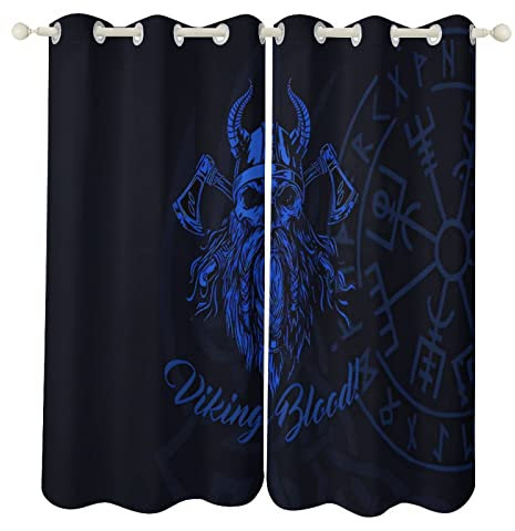 TS TAC-SKY Vikings Gardinen Vintage 3D Druck Odin Mittelalterliches Runenmuster Druck Gardinen Schlafzimmer Spielzimmer Deko Verdunkelungsgardinen 2 Sets (Color : Style 3, Size : 132x183cm)
