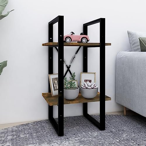 CIADAZ Bücherregal 2 Fächer, Raumteiler Regal, Standregal, Bookcase, Bücherwand, Büroregal, Regalbrett, Räuchereiche 40x30x70 cm Holzwerkstoff
