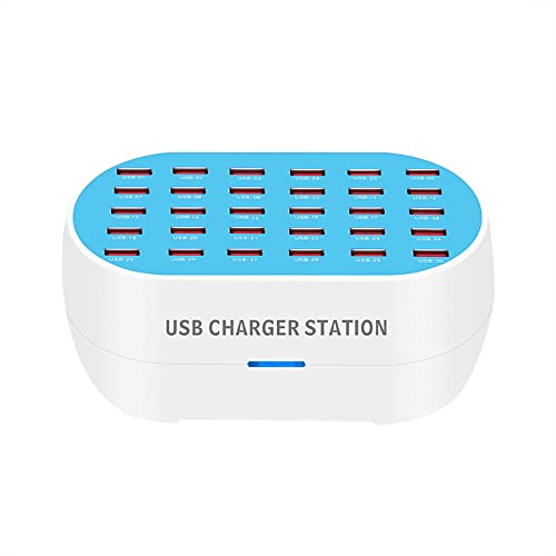 Irfora Multiport USB Ladegerät 30-Port Desktop USB Ladestation Hub 32A/160W Leistung 5V 1A-2.4A Ausgang Smart Identification Ersatz für iPad Smartphones Tablets & mehrere Geräte