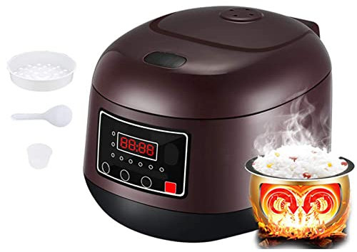 fUfIzU 3L Electric Rice Cooker with Steam & Rinse Basket, Portable Mini Rice Cooker, Nonstick, 15 Minutes Fast Cooking, Re-Heating, Keep Warm, for 2-4 People,Brown