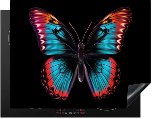 KitchenYeah© Protege Couvre Plaque De Cuisson Deco Cuisine Tapis Protection Protecteur Induction 77x59 cm Papillon - Couleurs - Animal - Noir
