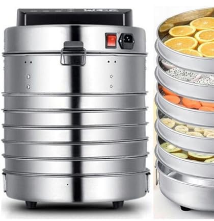PAHION 5 Tray Food Dehydrator Machine Stainless Steel Fruit Dryer Machine with Temperature Controller Food Dryer Steamer Kitchen Bake Fruit Vegetable Biltong Maker Oven 30cm Dia 360W