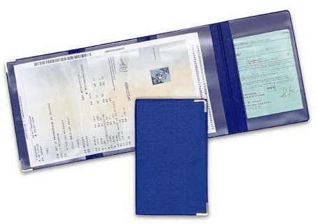 nemau - Porte Carte Grise 4 Volets en Gomme Expansée Effet Tissu Jean – Fabriqué en France – Étui Documents Véhicule, Assurance & Permis – Élégant, Compact et Résistant – Couleur Bleu