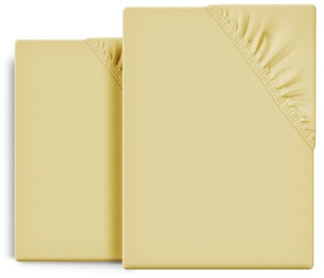 BEAUTEX 2er Set Spannbetttuch Bettlaken Baumwolle, Premium Jersey Stoff 160g/m², Größe und Farbe wählbar (2 Stück 90x200x45 cm, Gelb)
