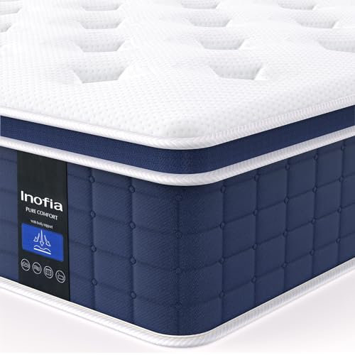 Inofia Double Mattress,12 Inch Memory Foam Sprung Mattress 4FT6,Sleep Cool and Supportive,Pressure Relieving Airy Comfort Foam,Medium Firm Hybrid Mattress,The Aire Collection(135x190x30cm Medium Firm)