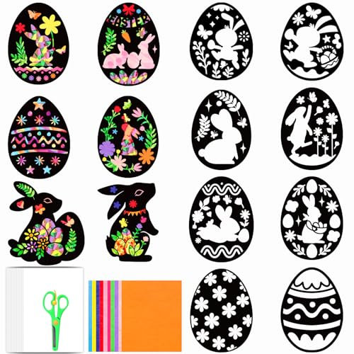 JOYEASE Ostern Basteln Kinder, 14 Stück Fensterbilder Ostern Bastelsets für Kinder, Ostereier Hasen Osterbasteln mit Kindern, Kreative DIY Osterdeko Ostern Geschenke Kinder