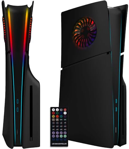 ElitePlay Plaque Frontale Noire PS5 Slim avec lumières LED, Couvercle de Refroidissement, plaques de Remplacement, Coque Noir Mat, Accessoire pour Playstation 5 Slim Disc Edition
