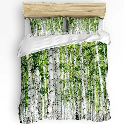 Pflanze Birke Baum Grün Wald Bettwäsche Set King Size Bettbezug Kissenbezug Kinder Erwachsene Bettbezug Doppelbett Set 240x260cm /48x75cmx2