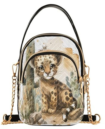 Mnsruu Leopard Kaktus Damen Crossbody Handtaschen Casual Kette Geldbörse Leder Schultertaschen für Damen, mehrfarbig, Einheitsgröße, A02X23031