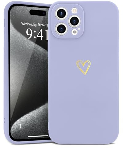 Wirvyuer for iPhone 15 Pro Cute Heart Case for Women, Lilac Purple | Skin-feel Soft Silicone, Love-Heart Pattern Design Phone Case, Shockproof Protective Slim TPU Bumper Cover for Girls