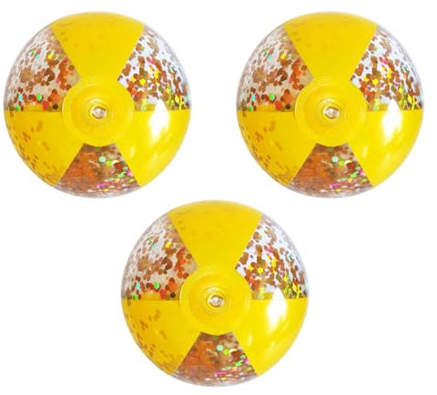 Aufblasbare Glitter Wasserbälle,3 Stück Glitzer Strandball,Aufblasbare Wasserball,Spielbälle Pailletten Pool Ball für Strand Aktivitäten,Beachball für Kinder Erwachsene Outdoor Pool Beach Party (gelb)