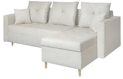 MARPUR Schlaf-Ecksofa OTTO I 230x145 cm Polstercouch in L-Form mit Schlaffunktion, mit Bettkasten und Kissen, universelle Seite, Stark Stoff Element 17, Beige