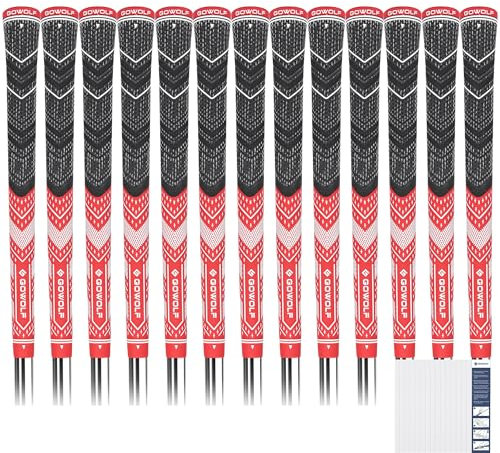 Gowolf Golf Grips Cord Rubber Multi-compound Golf Driver Irons Club 13pcs Golf Grips Colored Top Cover SL02 Pro (Red,Midsize)