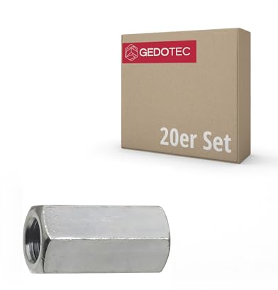 Gedotec Sechskant-Langmutter DIN 6334 | M10 x 30 mm | 20 Stück | verzinkter Stahl, rostfrei | Verbindungsmutter, Kupplungsmutter, Gewindehülsen, Stangenmutter, Distanzmuffe, Gewindemutter