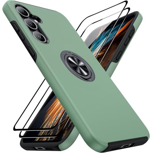 AOUIA for Samsung Galaxy A55 5G Case with 2 Screen Protector, Military Protection Shockproof Samsung A55 5G Phone Case with 360° Rotating Ring Kickstand for Samsung A55, Alpine Green