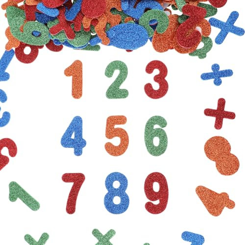 216 Stück Zahlen zum Aufkleben, Zahlen Aufkleber Moosgummi Glitzer Selbstklebende Zahlen Aufkleber, Groß Zahlen Buchstaben Moosgummi Deko für Schultüte, Basteln Sticker für Scrapbooking Zubehör Kit