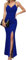 Missufe Robe de soirée pour femme - Robe de soirée - Robe portefeuille - Bretelles spaghetti - Sans manches - Fente - Robe de cocktail - Maxi longue - Robe de bal de mariage, bleu, XS