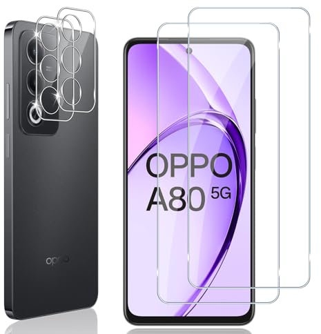 Locofun Pellicola Vetro Temperato per OPPO A80 5G e Protezione Lente Fotocamera, Durezza 9H Pellicola Protettiva Film [2+2 Pezzi], Anti Graffi Protezione Schermo
