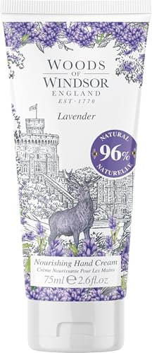 Woods of Windsor Hand Cream, Nourishing Lavender Hand Cream for Men and Women, Moisturising Hand Cream with Vitamin E and Shea Butter, Lavender Scent 75ml