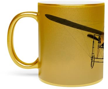Fabulous Goldener Becher aus verchromter Keramik, Antik Flugzeug, 325 ml