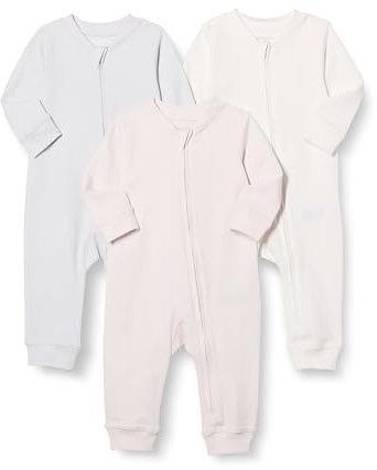Amazon Essentials Pyjama sans Pieds Zippé en Coton Mixte Bébé, Lot de 3, Gris Colombe/Ivoire/Rose Pâle, 0 mois