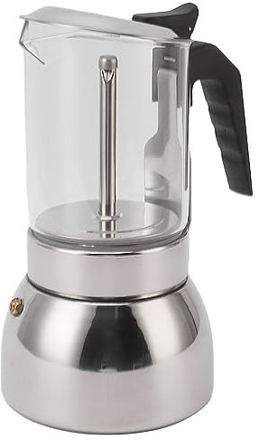 aqxreight Cafetera Moka de Acero Inoxidable para Todo Tipo de Cocinas Incluyendo Inducción con Vidrio Transparente y Resistente al Ideal para Casa o Cafeterías