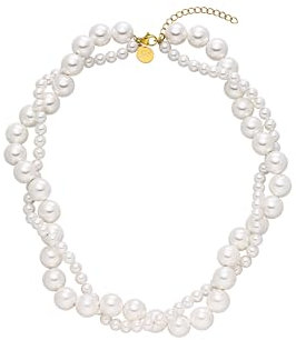 Purelei® Pearl Elegance Kette mit Muschelperlen – Edelstahl in Gold, Silber oder Roségold, 40-45 cm, doppellagiges Design
