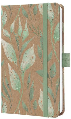 SIGEL J6802 Wochenkalender 2026 A6, braun, mintgrün Sparkle Leaves, Hardcover aus Kraftpapier, Gummiband, Stiftschlaufe, 174 Seiten, vegan, Buchkalender, Terminplaner Kalenderbuch Jolie