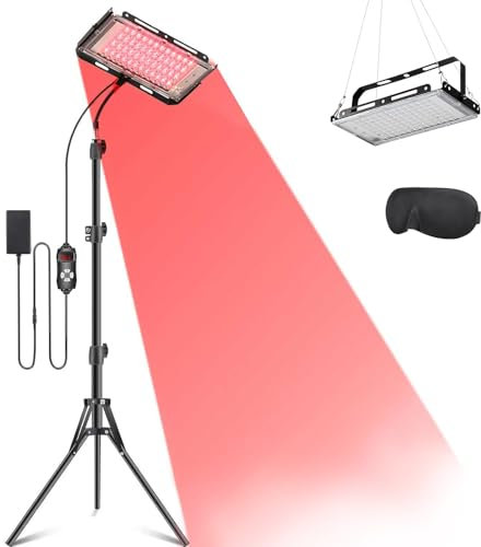 XQZMD Rotlichtlampe mit Ständer, 96 LEDs Rotlichttherapie, 360° Drehbares Rotes Infrarotlichtgerät mit Timer, Einstellbare Höhe und Winkel, Rotlichtlampe für Körper, Rücken, Knie, Bein, Schulter