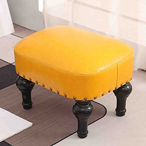 Vintage Braun Leder Gepolsterter Fußhocker für Wohnzimmer Klein Gummi Holz Sofa Fußstütze Rest Hocker