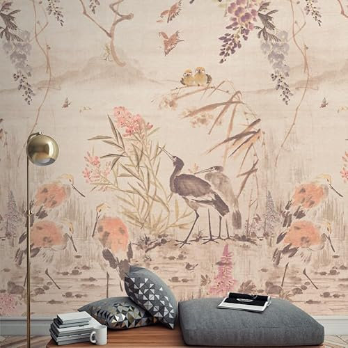 Grandeco Japanese Garden 3 Panel repeatable Mural 1.59 x 2.8m, Pink