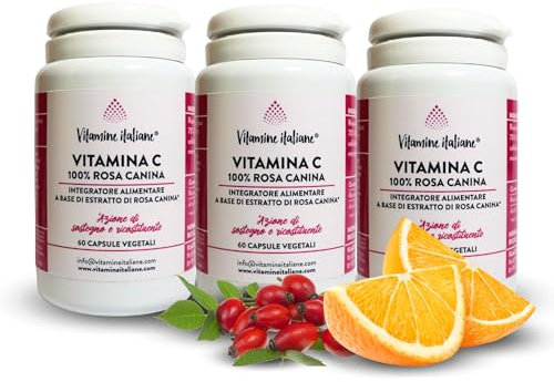 Vitamine Italiane® - Integratore 100% Rosa Canina e Vitamina C - Utile per il Sistema Immunitario, Antiossidante, Riduce Fatica e Stress - Made in Italy (3 Confezioni da 60 Capsule)