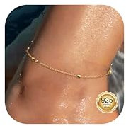 Diamday Bracelet Cheville Femme Argent 925 Sterling Chaine de Cheville - Ajustable Imperméable CZ/Superposé/Maillon Tennis Chevilles Bijoux de Plage Cadeau avec Box