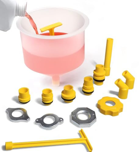 Einesin No-Spill Coolant Funnel Kit, 15 Piece Fluid and Oil Funnel Set, Allows Access To Hard-To-Reach Radiators, Universal Fitment Applicable to Any Vehicle